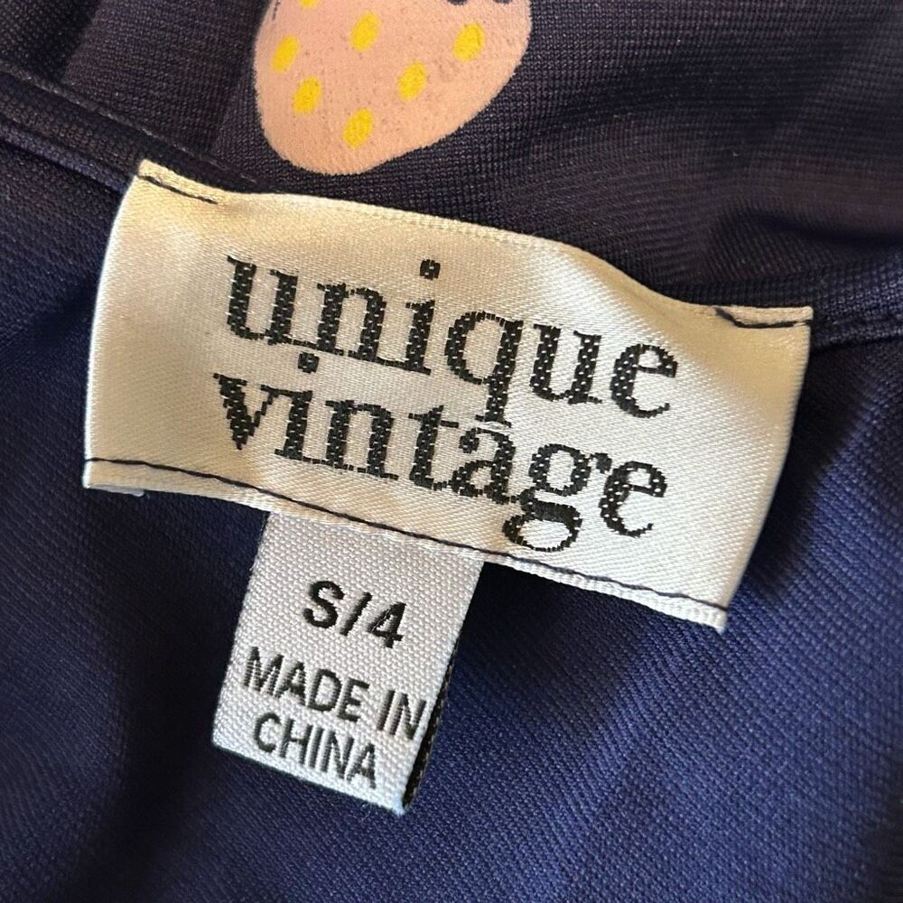 Unique Vintage Retro Inspired 50’s Navy Strawberry Fit & Flare Dress S - Picture 11 of 14